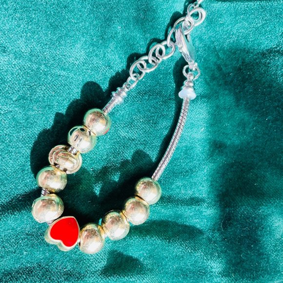 Emoji Heart Charms Silver/Gold Unisex Snake Bracelet 8” - Picture 2 of 5